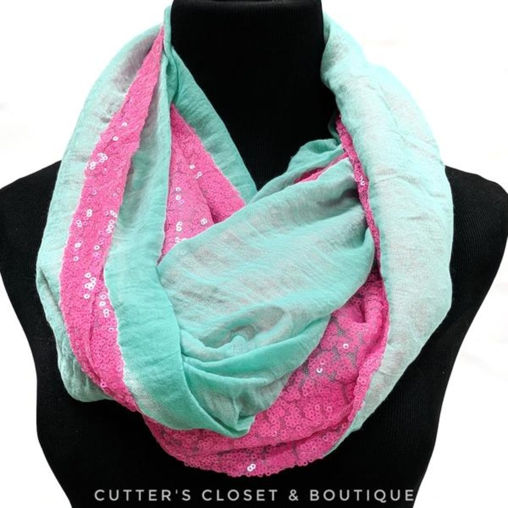 Mint & Pink Sequin Scarf